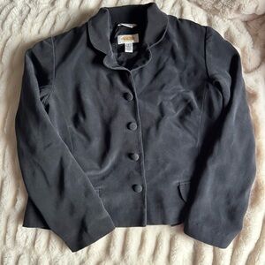 Talbots Women's Black Blazer Pure Silk Petites Size 6P Button Front Long Sleeve